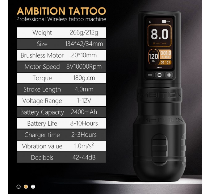Бездротова тату машинка Ambition Torden Max  (Black) 2 тримачі