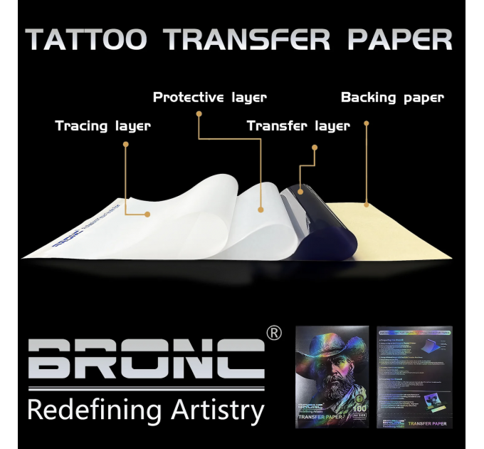 Тату трансферний папір Bronc 10 аркушів